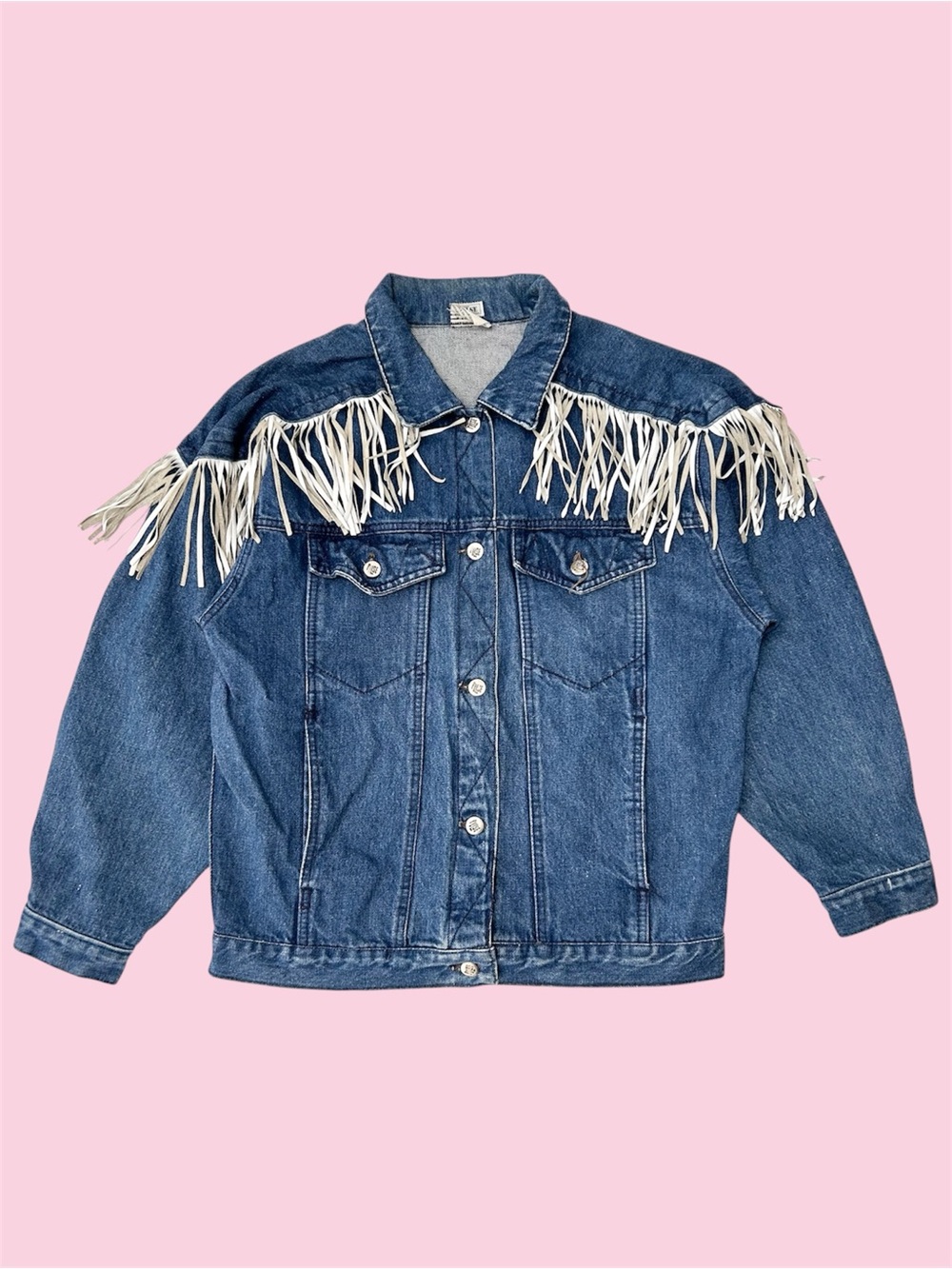 Vintage 90s Pulse Jeans Fringe Denim Jacket Western Medium